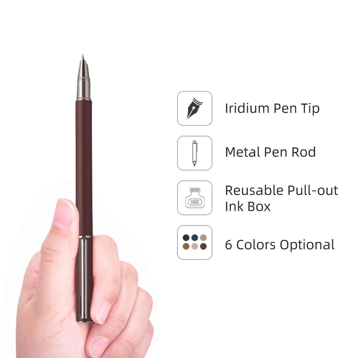 Fountain Pen with Ink Cartridge Metal Pen Case Iridium Pen Tip Matte Appearance 0.38mm Nib Smooth Flow for Note Taking Drawing Calligraphy Art