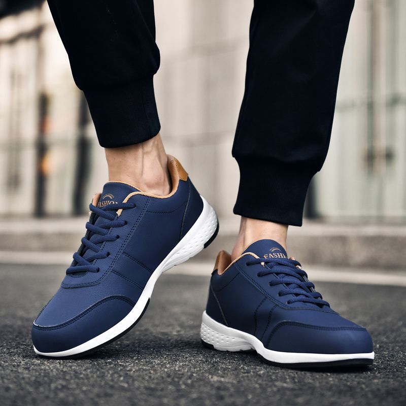 Men's Leather Outdoor Casual Sneakers - Blue