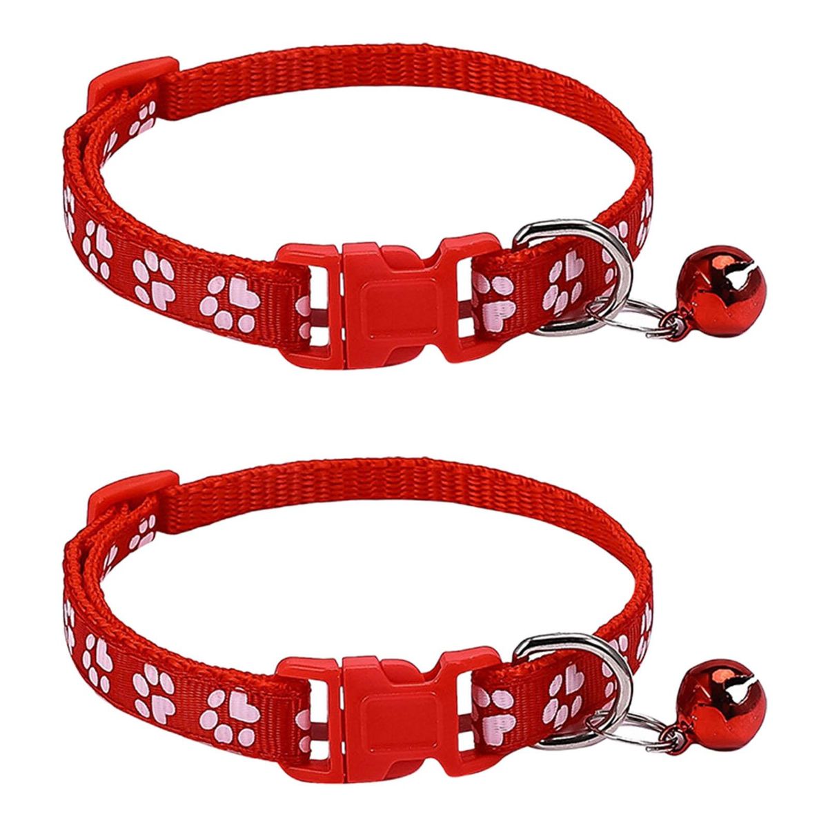 2Pcs Dog Neck Strap Paw Pattern Pet Cat Dog Collar Strap Red