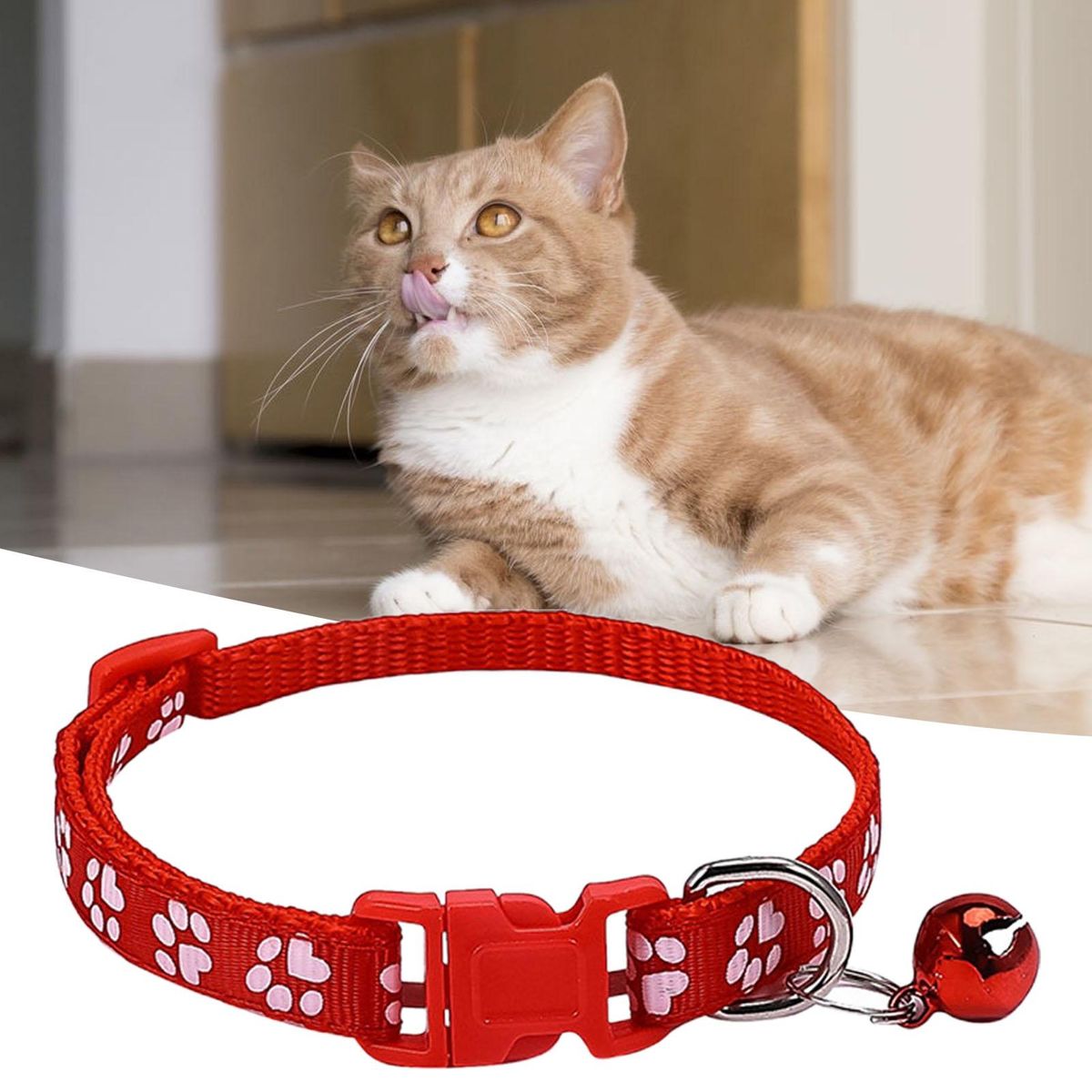 2Pcs Dog Neck Strap Paw Pattern Pet Cat Dog Collar Strap Red