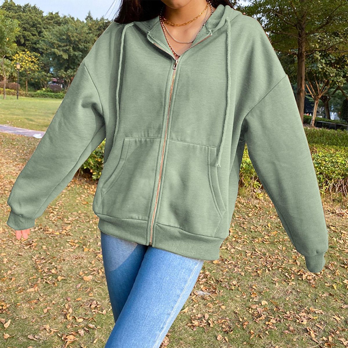 Jacket With Pocket Sweatshirt Loose Oversized Hat Outwear Green XL