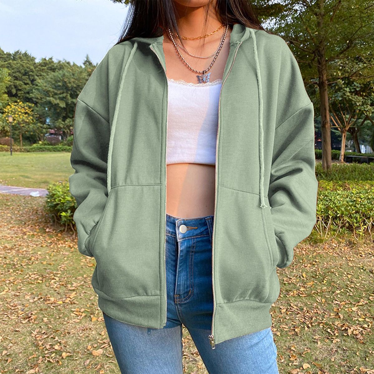 Jacket With Pocket Sweatshirt Loose Oversized Hat Outwear Green XL