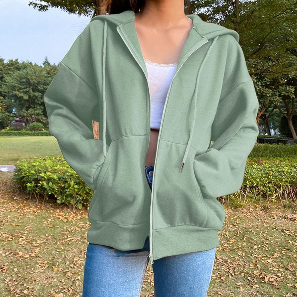 Jacket With Pocket Sweatshirt Loose Oversized Hat Outwear Green XL