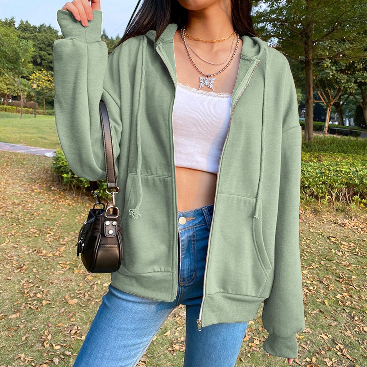 Jacket With Pocket Sweatshirt Loose Oversized Hat Outwear Green XL