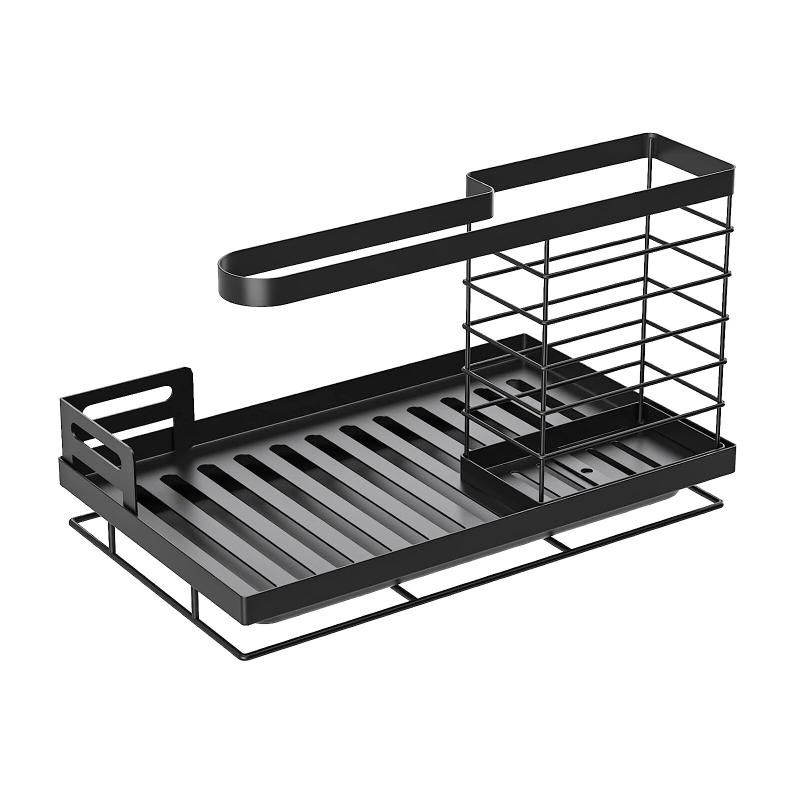 Sink Organizer: Kitchen Sponge Holder With Drip Tray (Black)