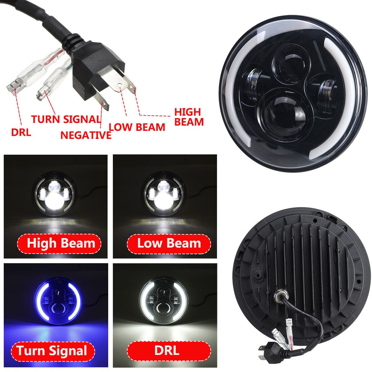 7" 200W Motorcycle LED Projector Headlight Hi-Lo Beam Bracket For Cafe Racer
