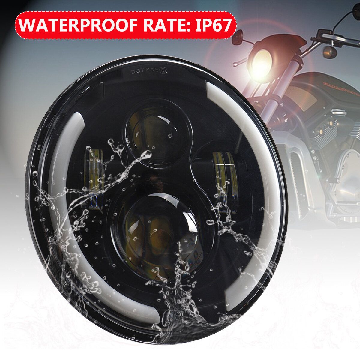 7" 200W Motorcycle LED Projector Headlight Hi-Lo Beam Bracket For Cafe Racer