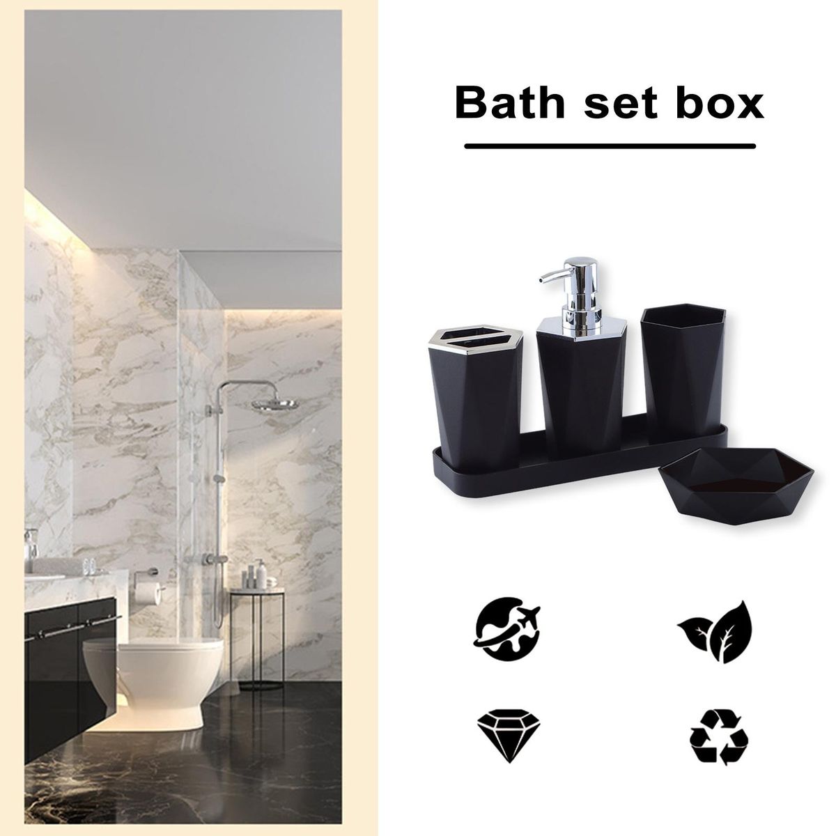 Electroplated Toothbrush Cup Bath Set Holders Black