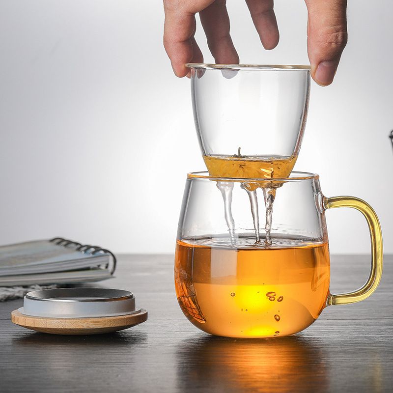 Creative Glass Tea Infuser Cup With Transparent Filter Lid