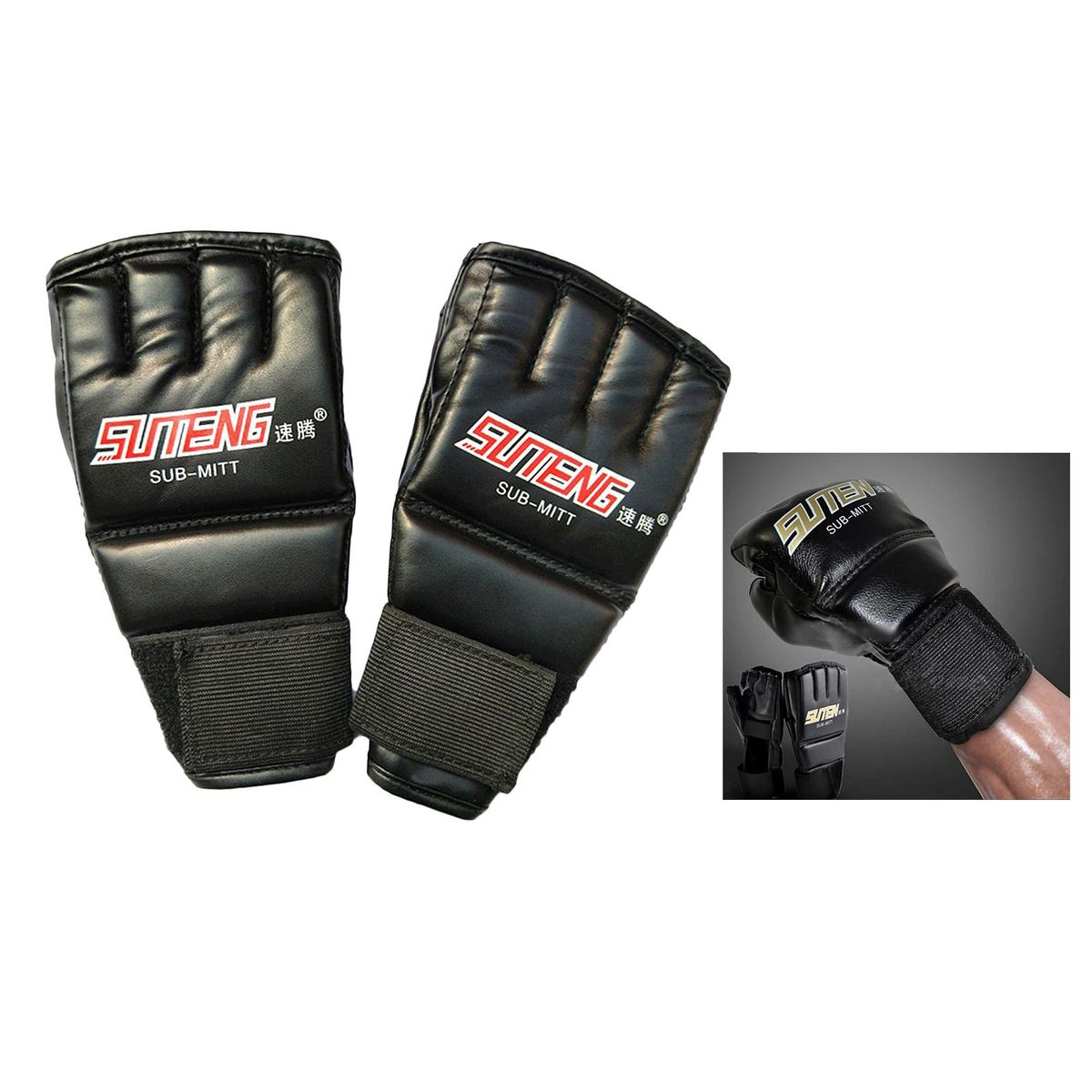 MMA Half Finger Boxing Fight Gloves  For Adults Black 3