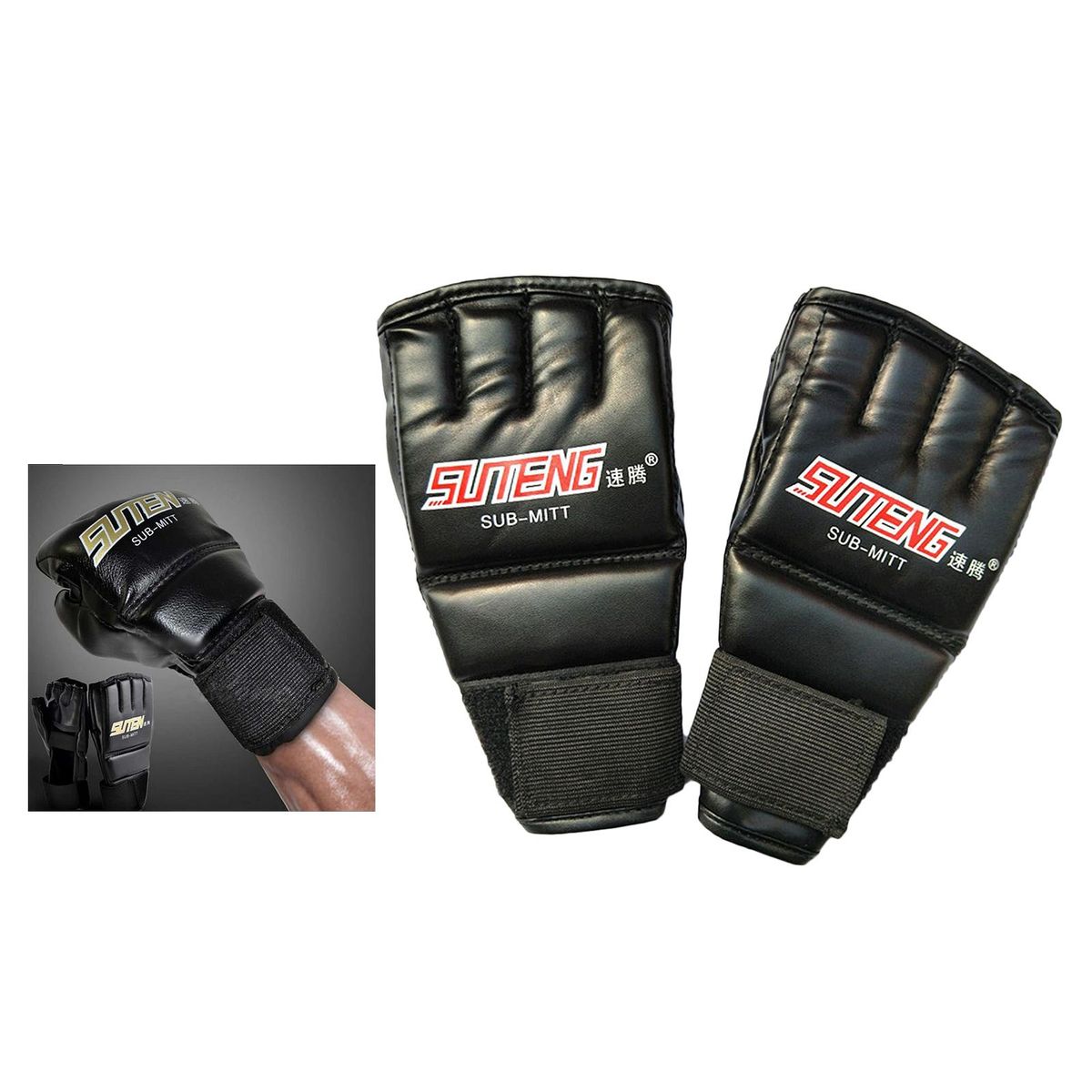 MMA Half Finger Boxing Fight Gloves  For Adults Black 3