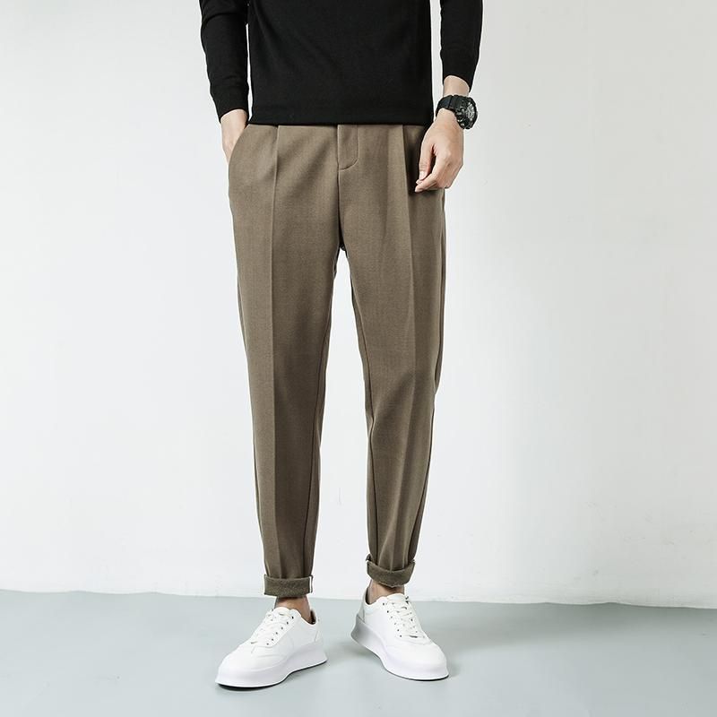 New Casual Pants Men Mixing Wool Thick Slim Trousers Elastic Waist Elastic Waist Mens Autumn Clothing Warm Winter Pants