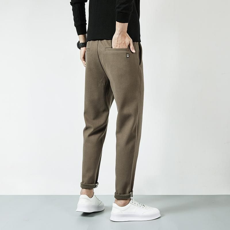 New Casual Pants Men Mixing Wool Thick Slim Trousers Elastic Waist Elastic Waist Mens Autumn Clothing Warm Winter Pants