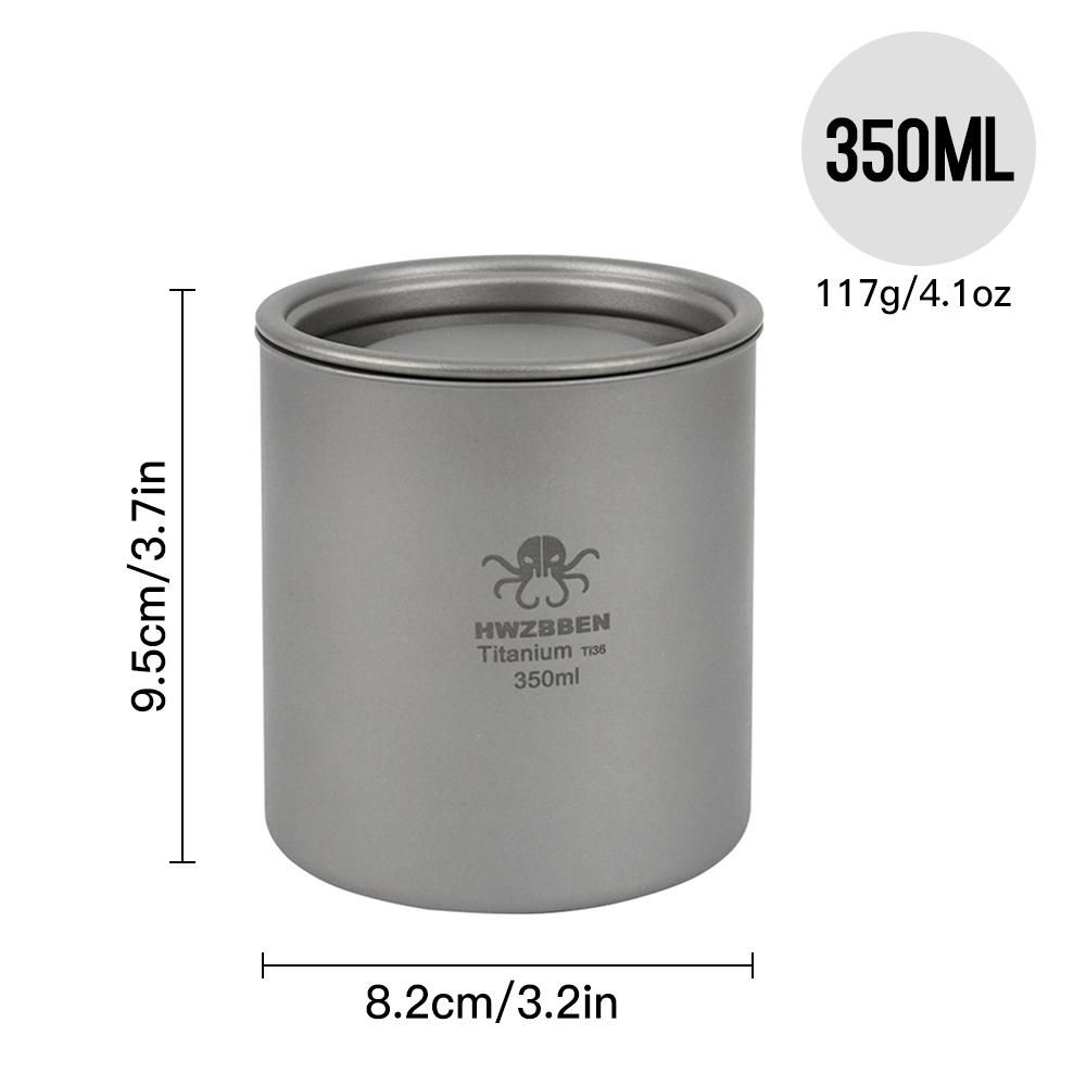 350ml Titanium Cup with Lid Lightweight Water Cup for Backpacking Camping Fishing