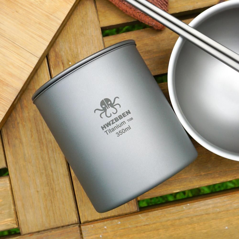 350ml Titanium Cup with Lid Lightweight Water Cup for Backpacking Camping Fishing