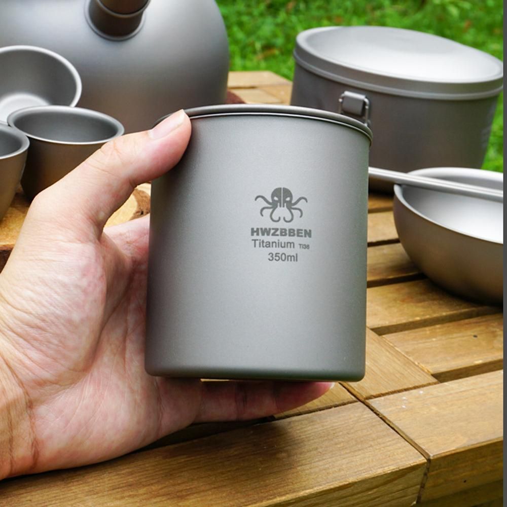 350ml Titanium Cup with Lid Lightweight Water Cup for Backpacking Camping Fishing