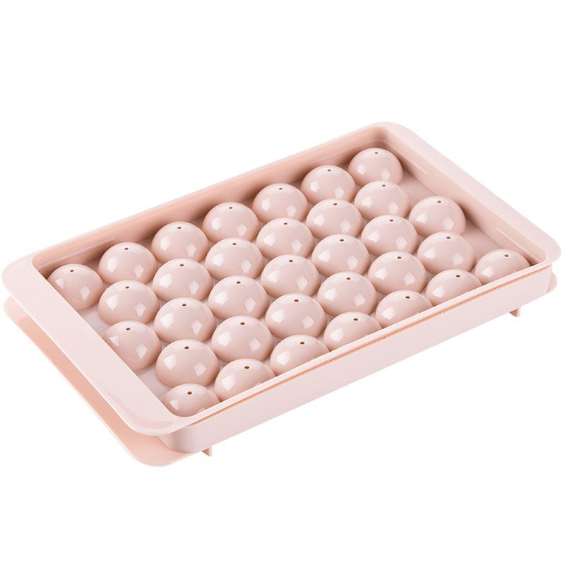 Creative Round Ice Cube Tray With Lid Plastic Refrigerator Spherical Ice Box Large Ice Mold Ice Box Ice Grid Quick Freezer-Pink