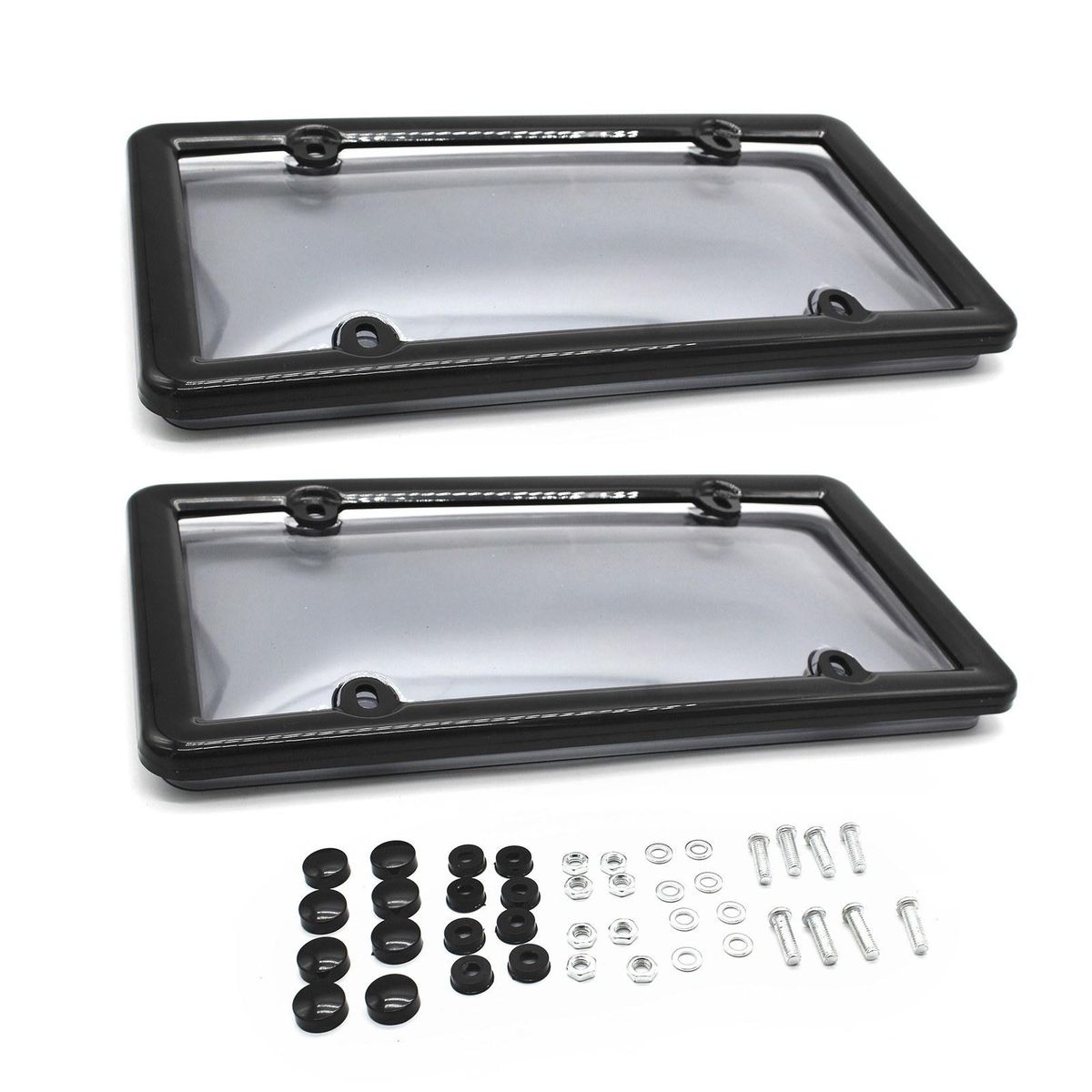 2PCS Clear Smoked License Plate Shield Cover Combo Premium Quality License Plate Clear Smoked and Black Bubble Shield Cover and Frame
