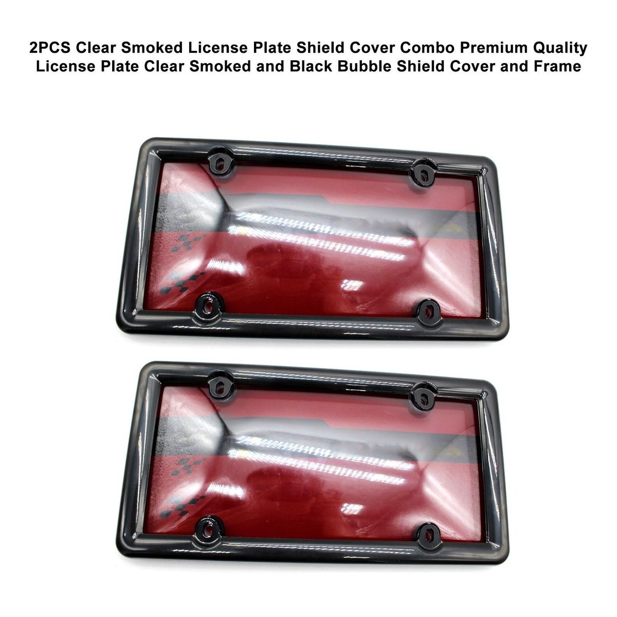 2PCS Clear Smoked License Plate Shield Cover Combo Premium Quality License Plate Clear Smoked and Black Bubble Shield Cover and Frame