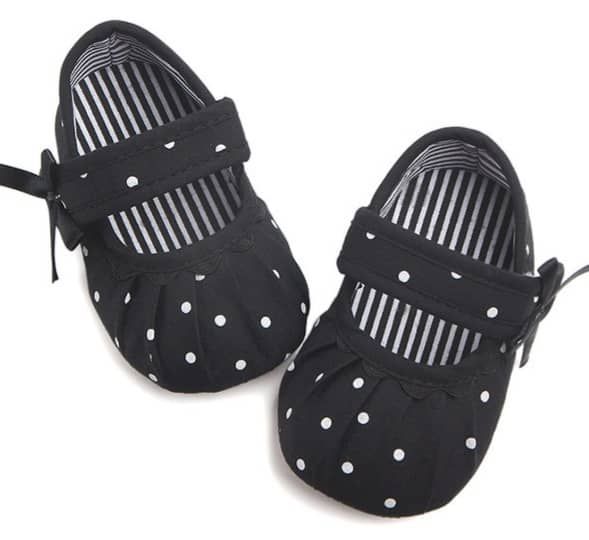 Newborn Baby Girl Polka Shoes - Black