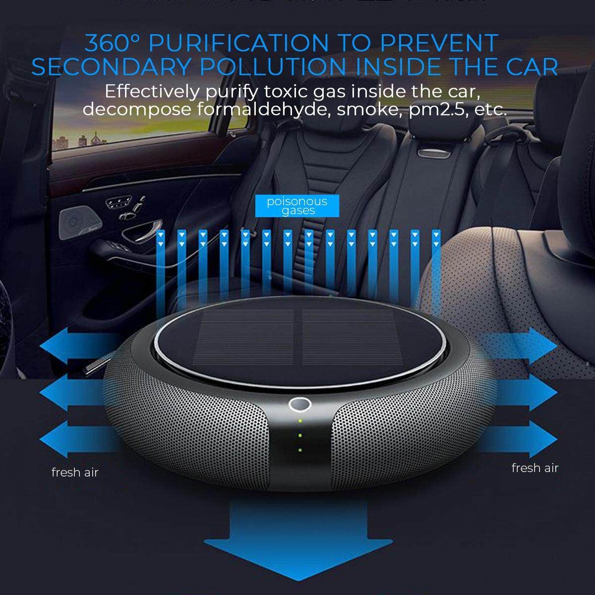 Solar Car Purifier Formaldehyde Haze Removal Anion Automotive Intelligent Air Purifier For Car Home Use Black