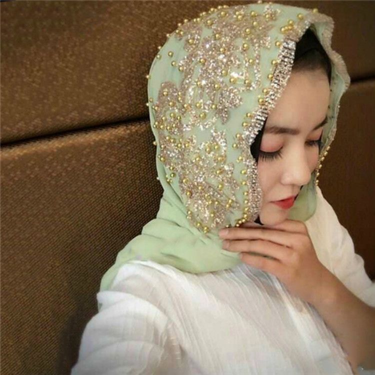 Women Chiffon Beaded Long Headscarf