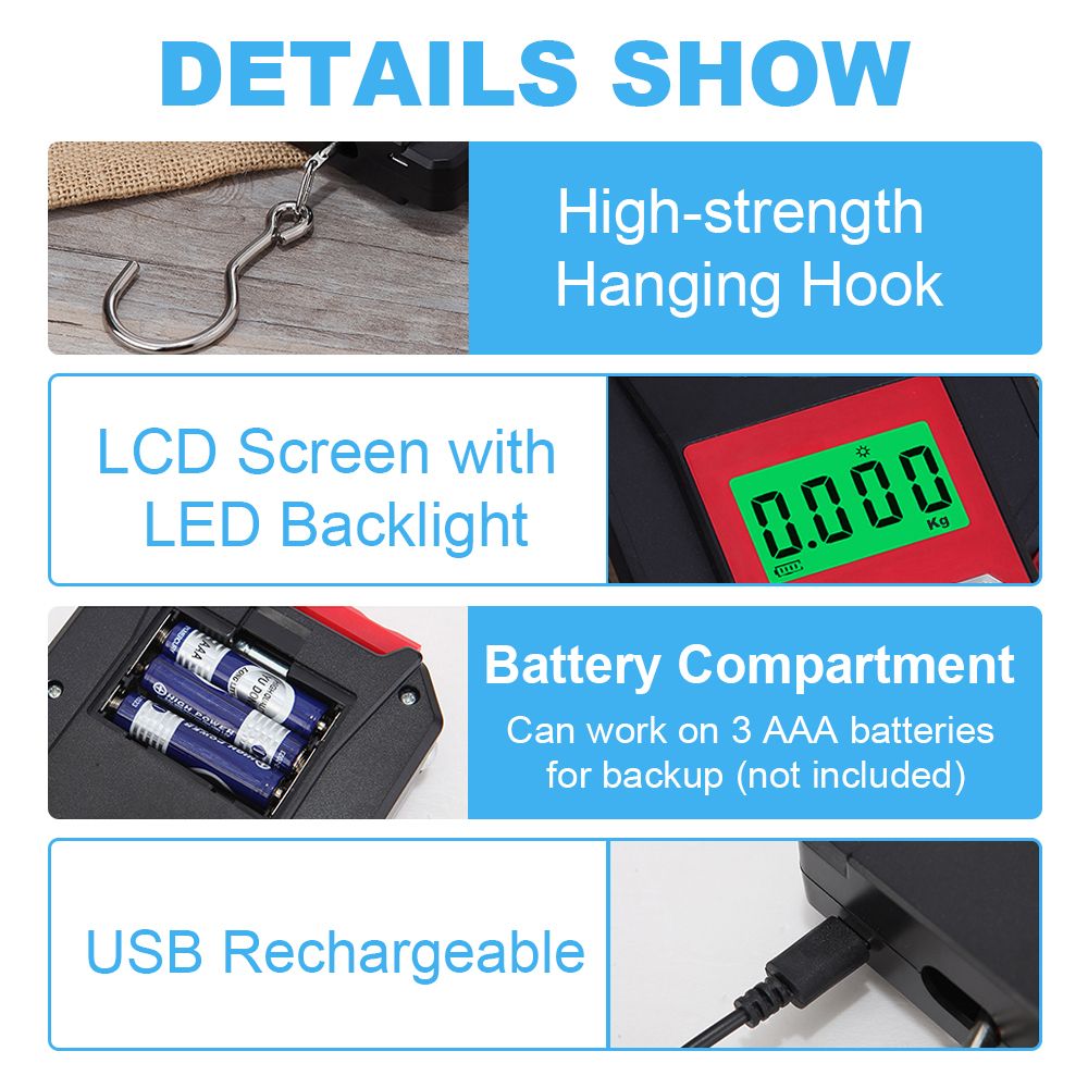 Portable Fish Scale 50kg/110lb Rechargeable Digital Hanging