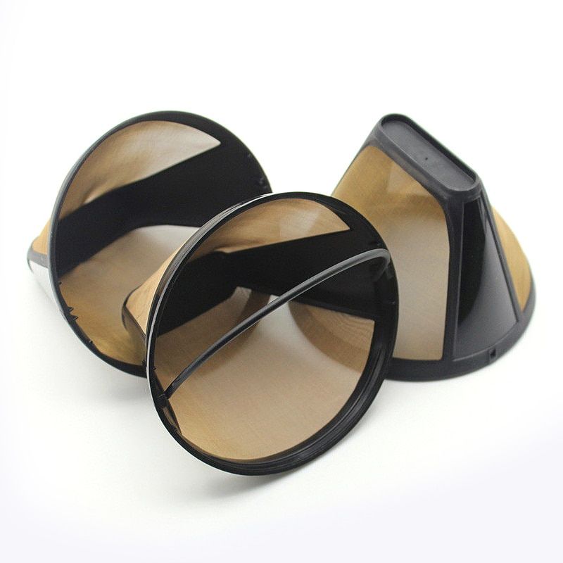 Cone-Style Reusable Coffee Filter Permanent Coffee Maker Machine Filter Gold Mesh With Handle Cafe Coffees Tools Reusable Cafe