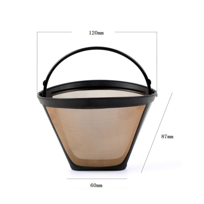Cone-Style Reusable Coffee Filter Permanent Coffee Maker Machine Filter Gold Mesh With Handle Cafe Coffees Tools Reusable Cafe