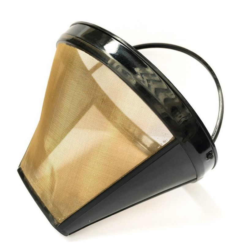 Cone-Style Reusable Coffee Filter Permanent Coffee Maker Machine Filter Gold Mesh With Handle Cafe Coffees Tools Reusable Cafe