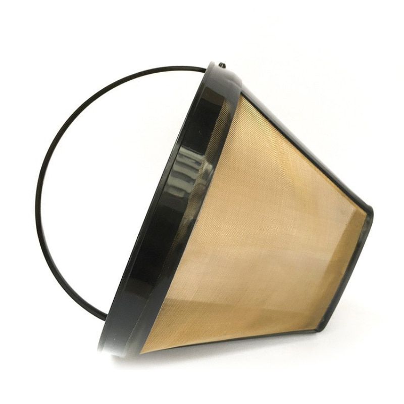Cone-Style Reusable Coffee Filter Permanent Coffee Maker Machine Filter Gold Mesh With Handle Cafe Coffees Tools Reusable Cafe