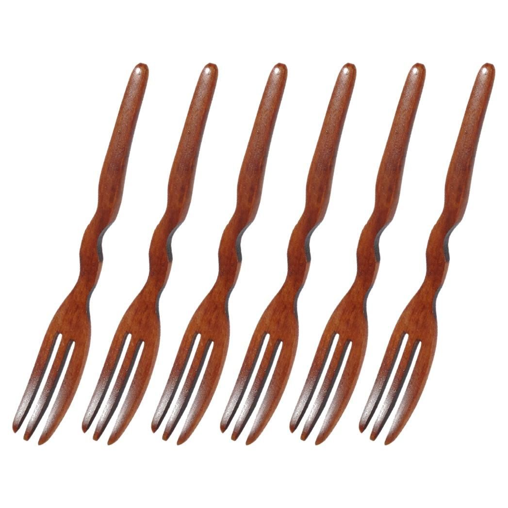 6 Pcs Solid Wood Forks Healthy and Reusable Wooden,