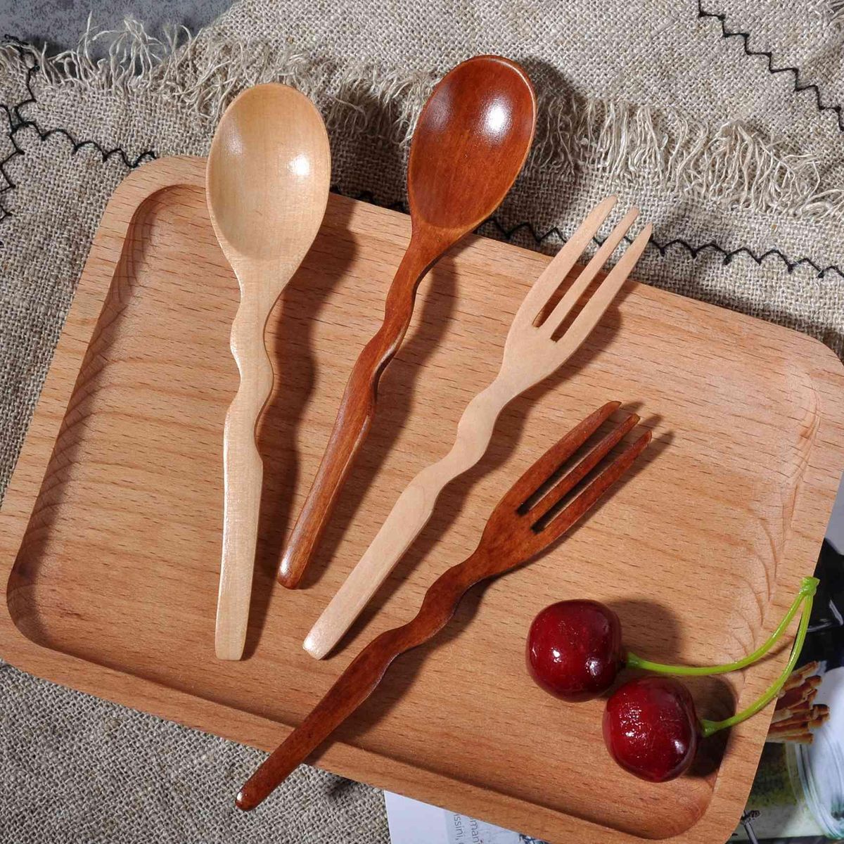 6 Pcs Solid Wood Forks Healthy and Reusable Wooden,