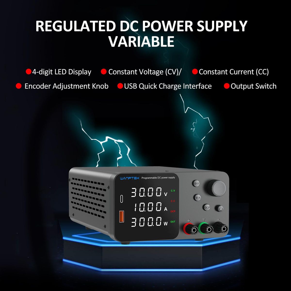 WANPTEK  Variable DC Power Supply 160V 2A Bench Power Supply with 4-Digits LED Display Adjustable Switching Power Supply with Encoder Adjustment Knob Output Enable/Disable Button