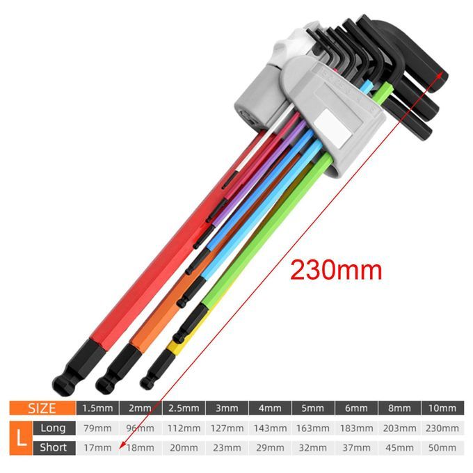 9x Allen Key Set Screwdriver  Wrench Hand Tools Multicoloured For E