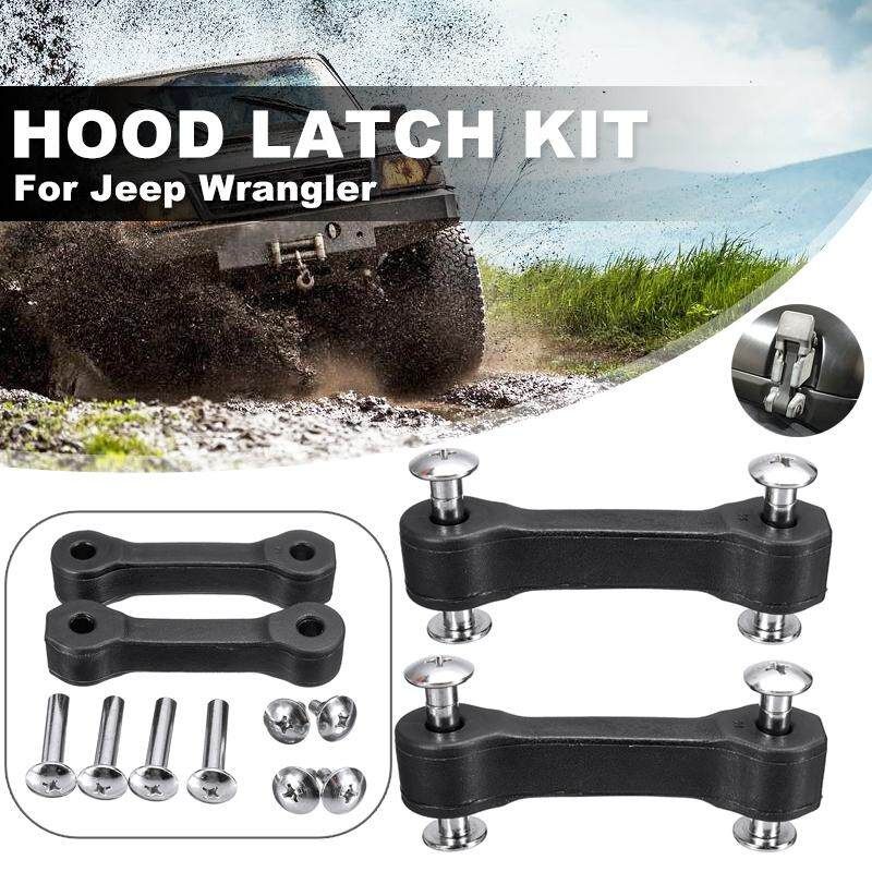 Black Heavy Duty Hood Latch Upgrade Kit For Jeep JK Stops Shake Rattle
