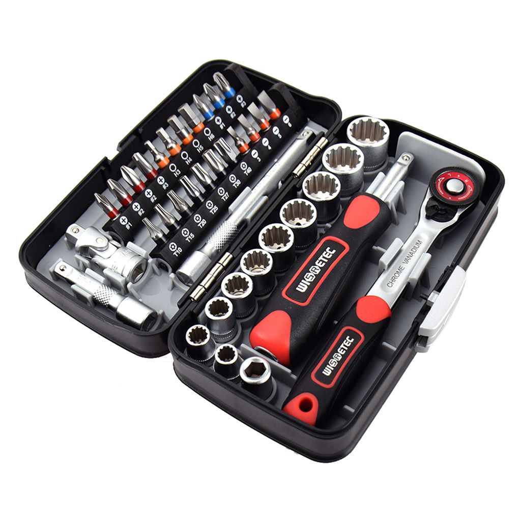 38pcs Socket Wrench Set 1/4'' Drive Ratchet Wrench Spanner Bike Red