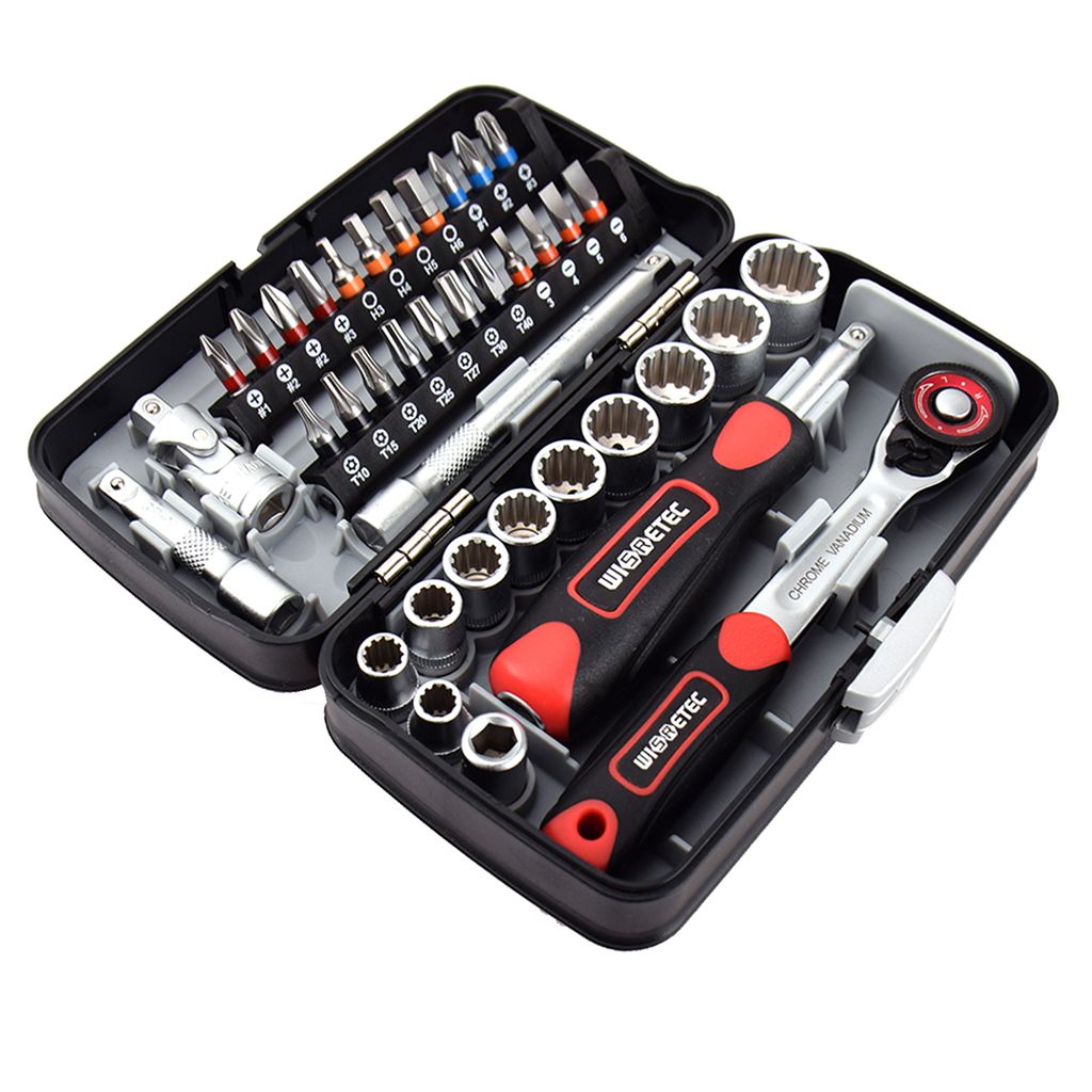 38pcs Socket Wrench Set 1/4'' Drive Ratchet Wrench Spanner Bike Red