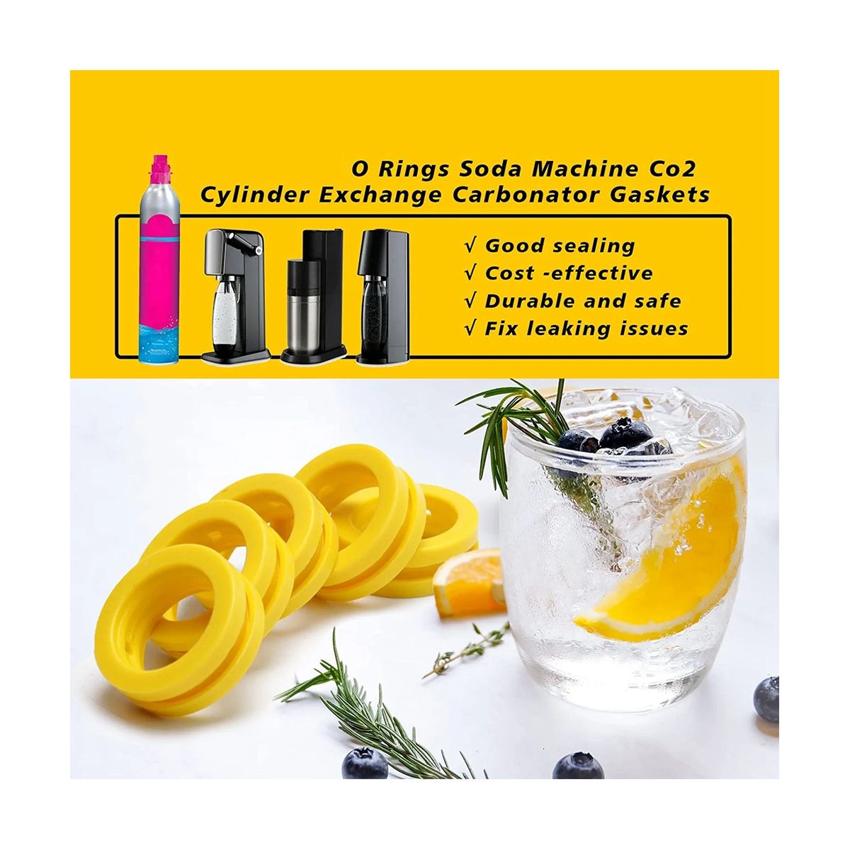O Rings Soda Machine Co2 Cylinder Exchange Carbonator Gaskets 10Pcs Gaskets Ring for New Soda Maker & Pink Cylinder