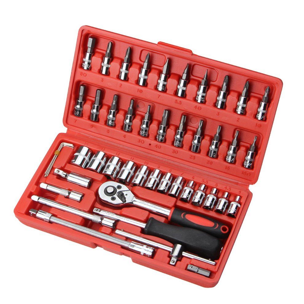 46p S/set  Arbon Steel  Ombination Set Wren H So Ket Spanner S Rewdriver Household  Motor Y Le   Ar Repair  Tool-silver