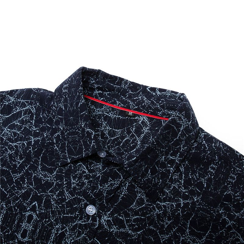 Men's Long Sleeve Waves Print Cotton Shirt - Blue