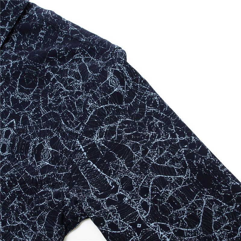 Men's Long Sleeve Waves Print Cotton Shirt - Blue