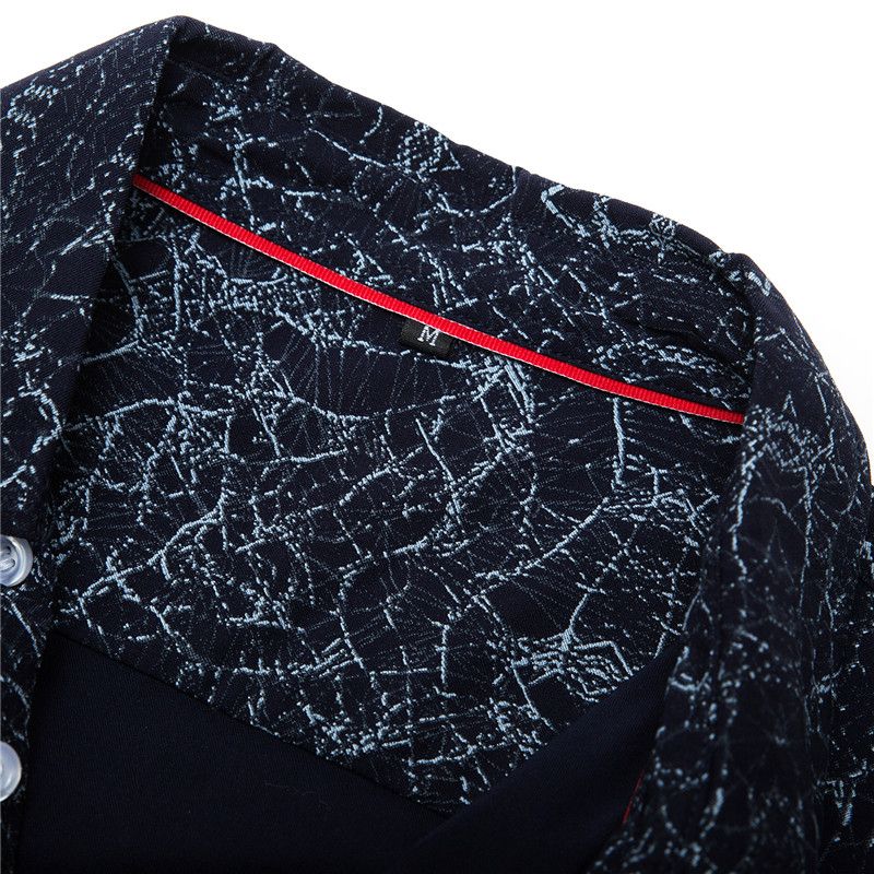 Men's Long Sleeve Waves Print Cotton Shirt - Blue