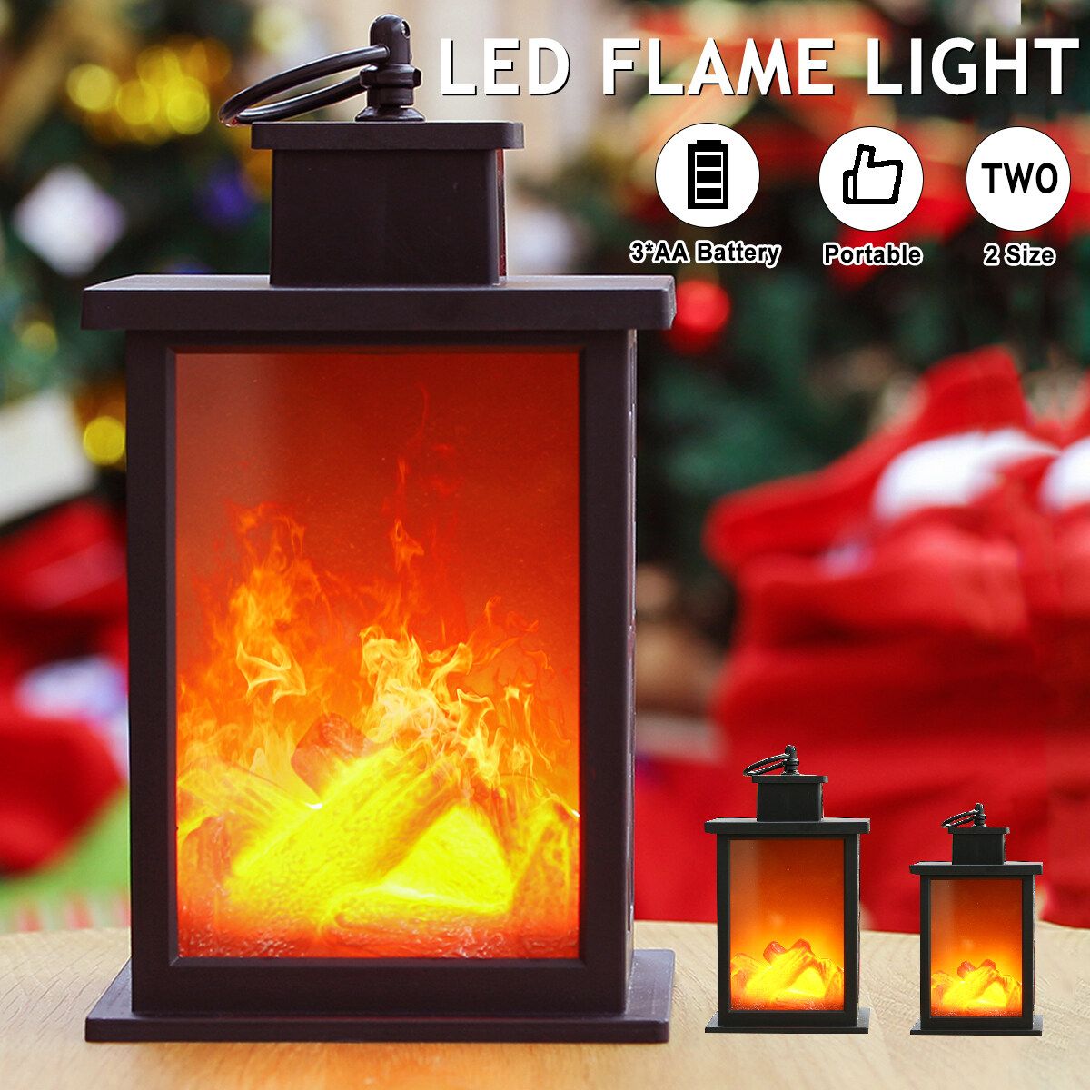 22cm/28cm Retro LED Fireplace Lantern Flameless Light Effect Vintage Lamp Home Decor 28cm