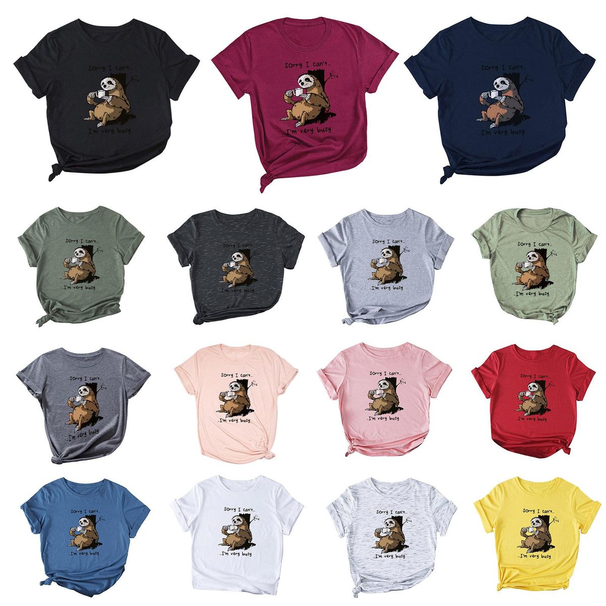 Women T-shirt Cute Sloth Print Short Sleeve O Neck Plus Size Casual Loose Tops S-5XL