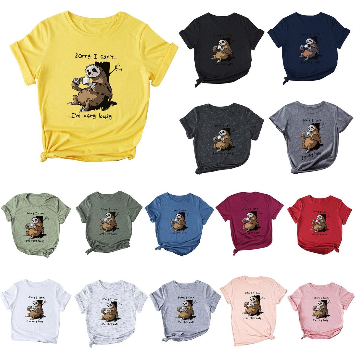 Women T-shirt Cute Sloth Print Short Sleeve O Neck Plus Size Casual Loose Tops S-5XL