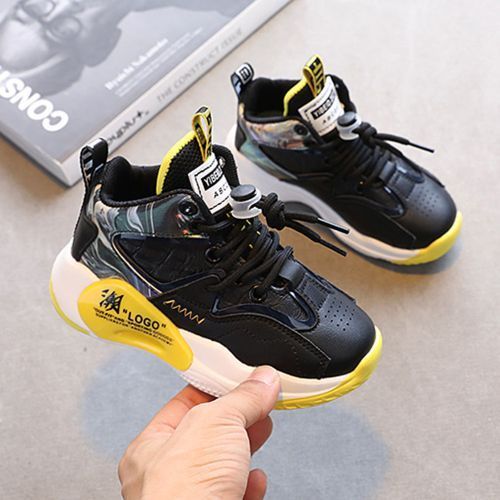 Boys' Casual Running Children's Sports Basketball Thick Bottom Mid Shoes Black