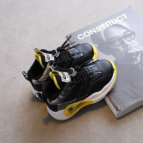 Boys' Casual Running Children's Sports Basketball Thick Bottom Mid Shoes Black