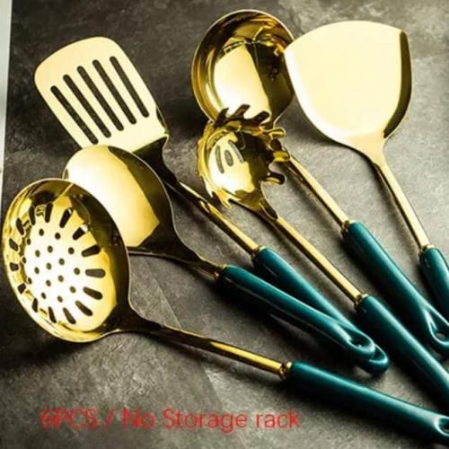 Special - Gold Stainless Steel Cooking Spoon Set - 6 Pieces