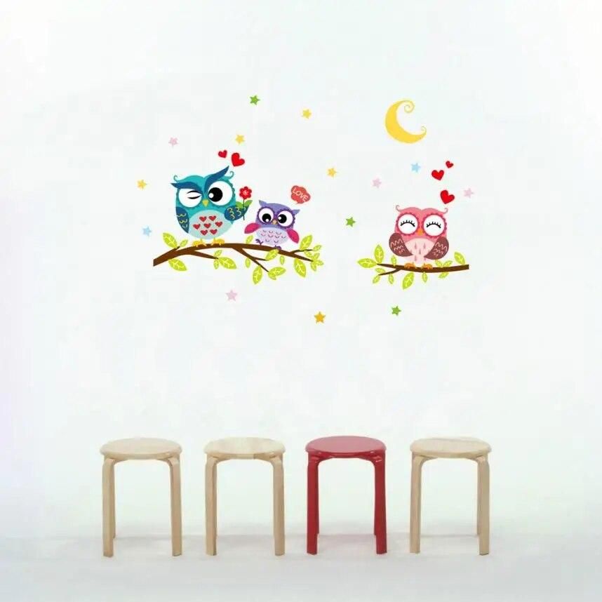 Creative Night Moon Animals Owl Tree Branch Removable Wall Stickers Kids Room Living Room Backdrop Mural Decal Home Decor Aug16